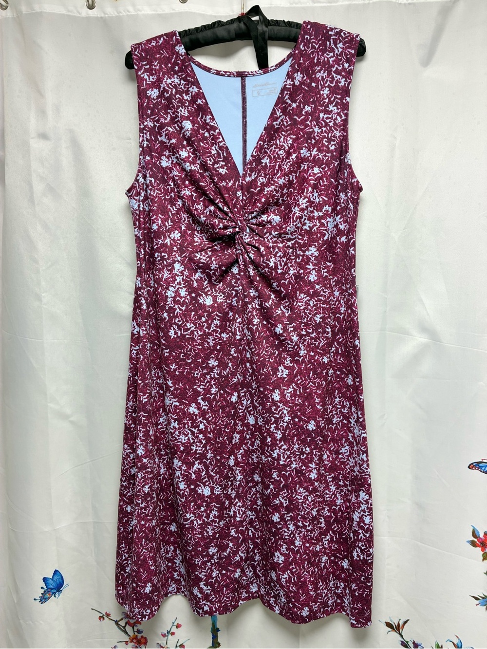 Eddie Bauer Maroon and White Twist-Front Sleeveless Dress